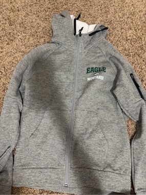 Nike Gray Hooded Zip Up Sweatshirt with Green Eagle Mustangs Logo